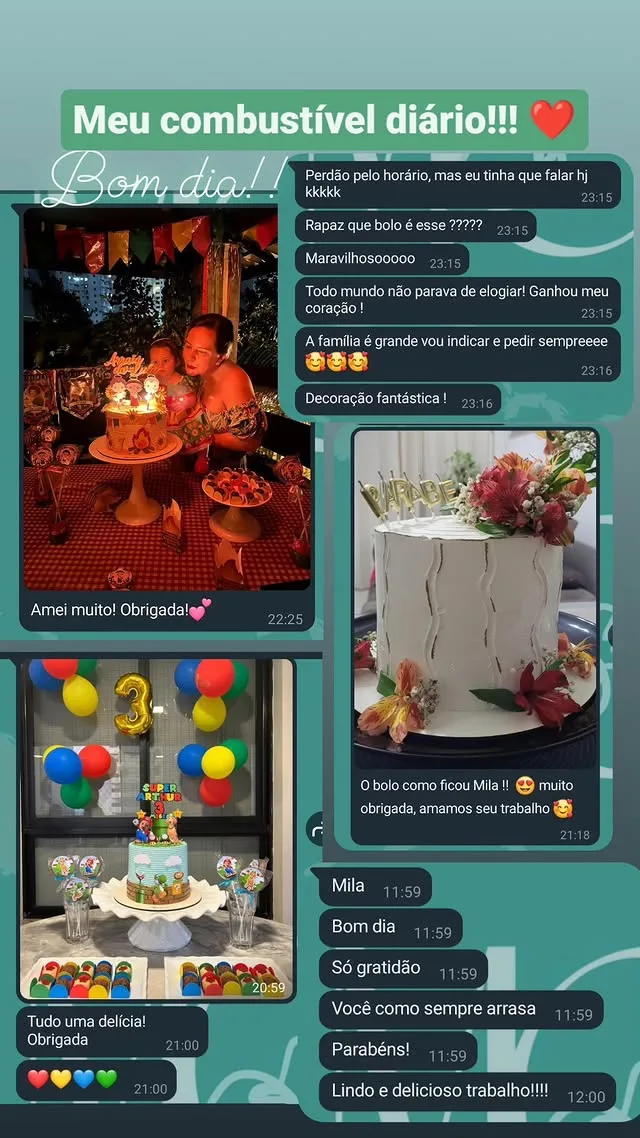 Feedback real de cliente 2 no Instagram da Mila Cruz Confeitaria